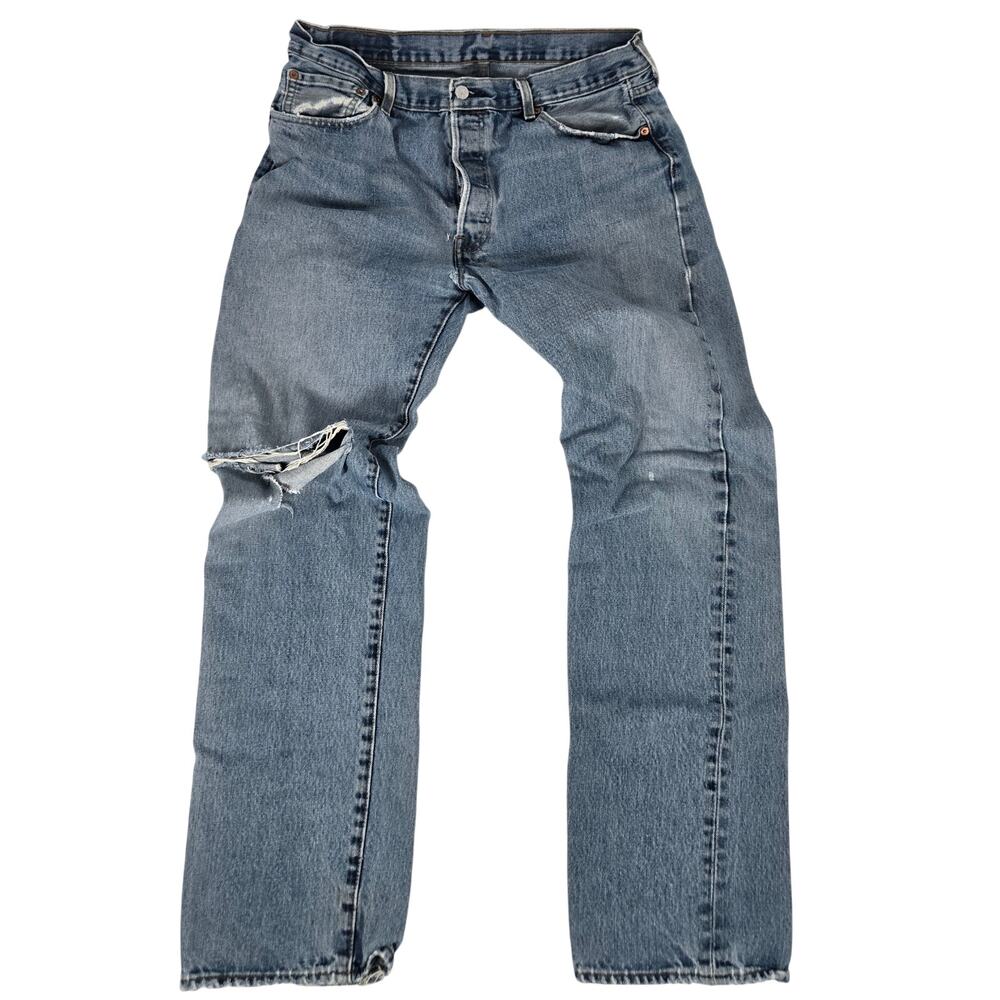 Vintage 90s Distressed Red Label Levi's 501 Button Fly Mens 36x34 Denim Jeans